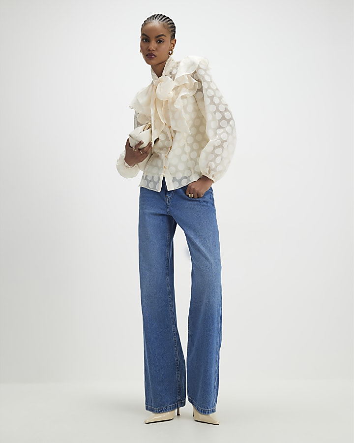 Cream Pussybow Spot blouse