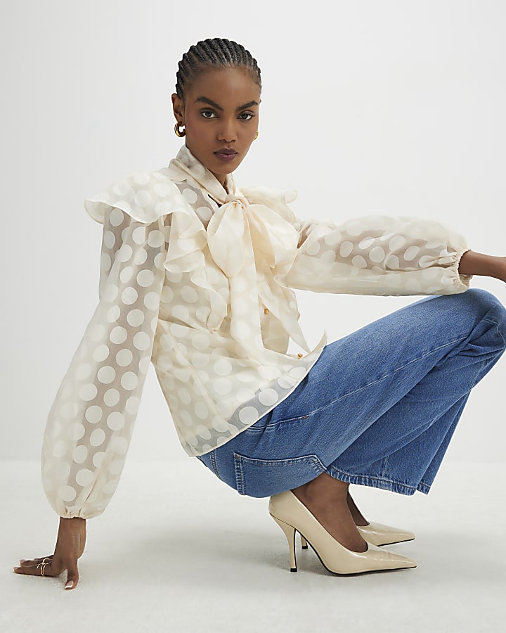 Cream Pussybow Spot blouse