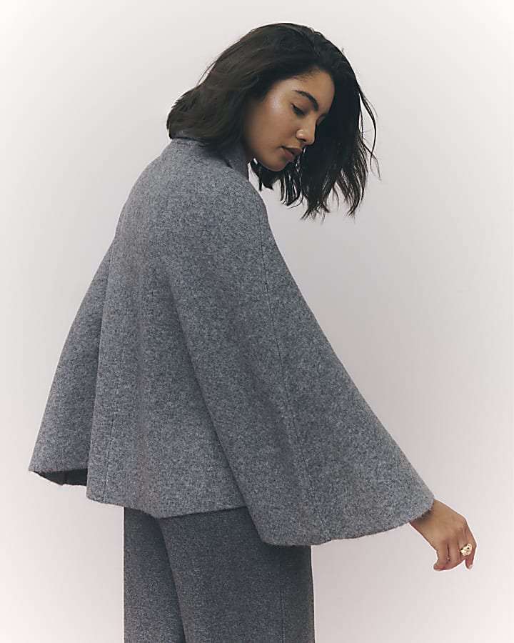 Grey Knitted Wrap Button Cape