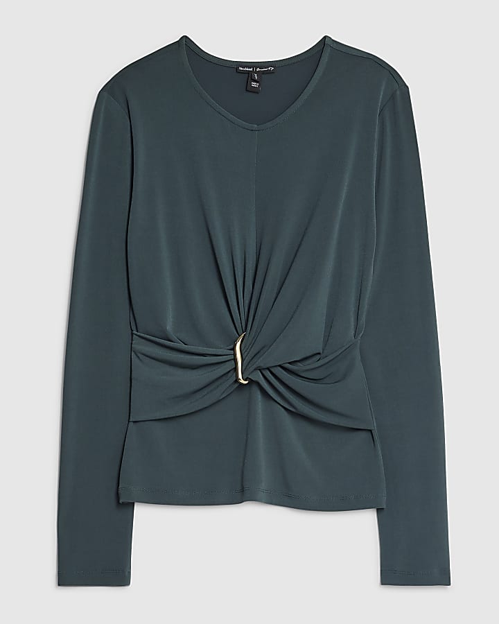 Green Long Sleeve Wrap Detail Top