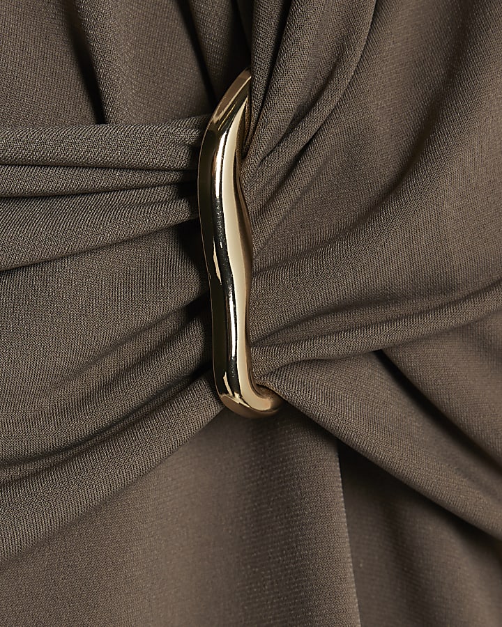 Beige Long Sleeve Wrap Detail Top