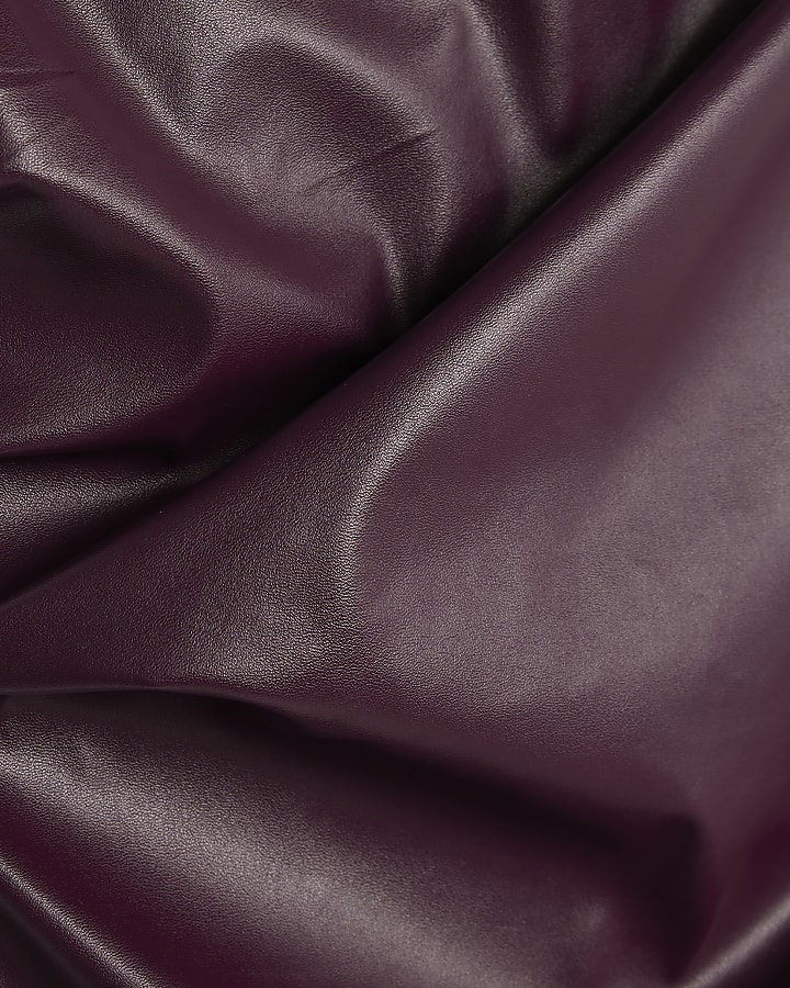 Purple Faux Leather Drape Midi Dress