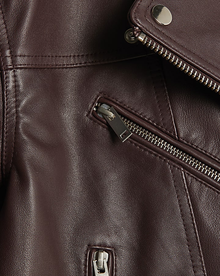 Red Leather Belted Biker Jacket