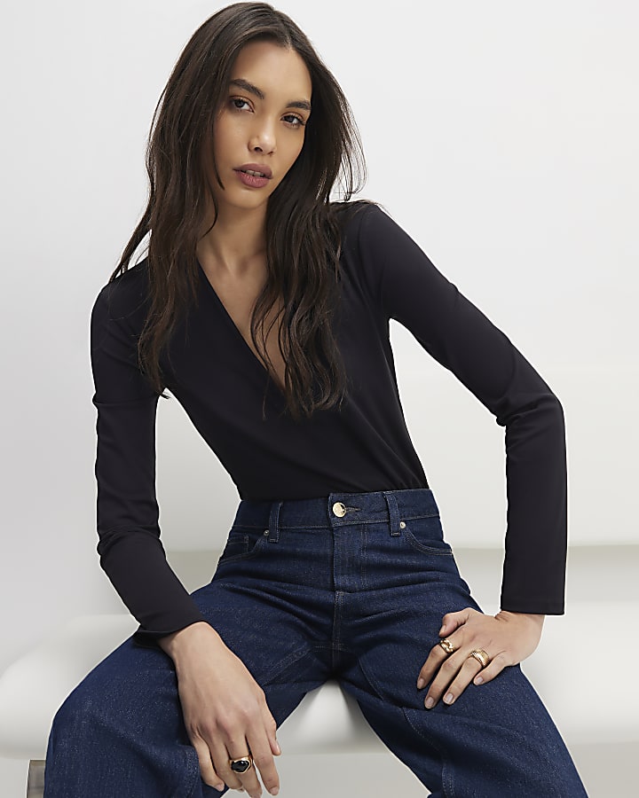 White Long Sleeve Plunge Bodysuit Multipack