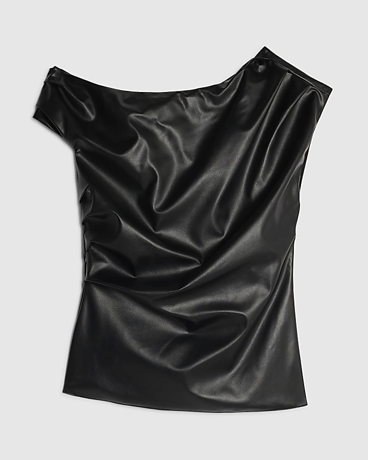 Black Faux Leather Drape Top