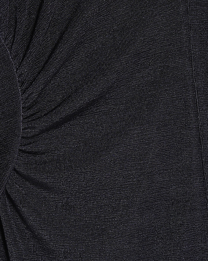 Navy Short Sleeve Ruched Waist Slinky Top