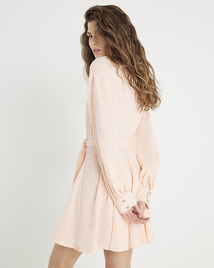 Pink Belted Mini Shirt Dress