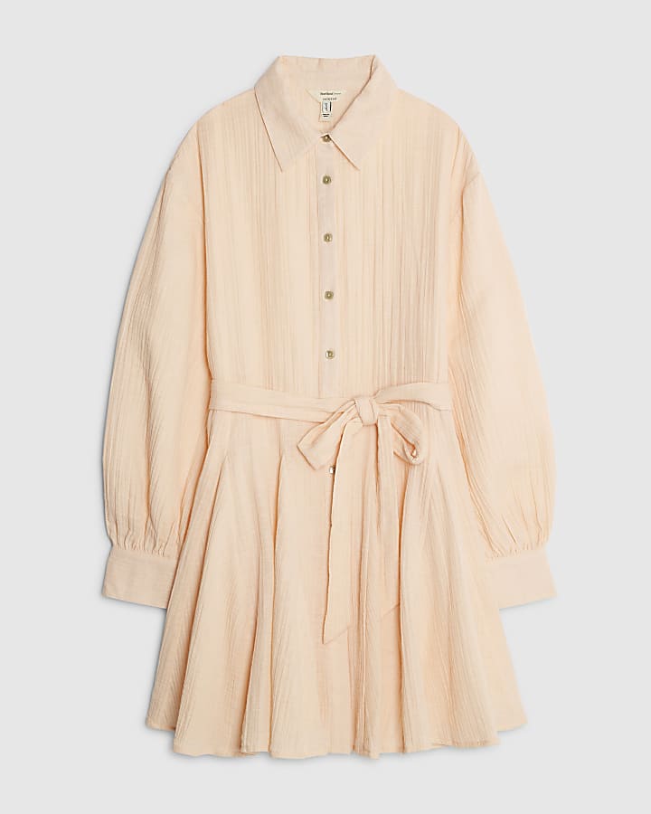 Pink Belted Mini Shirt Dress