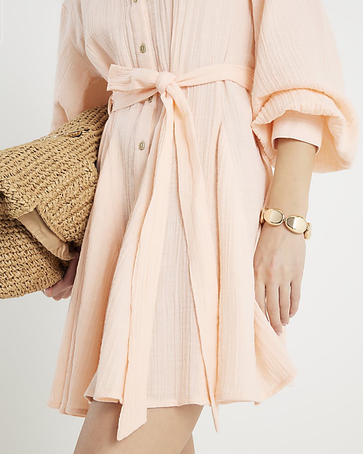 Pink Belted Mini Shirt Dress