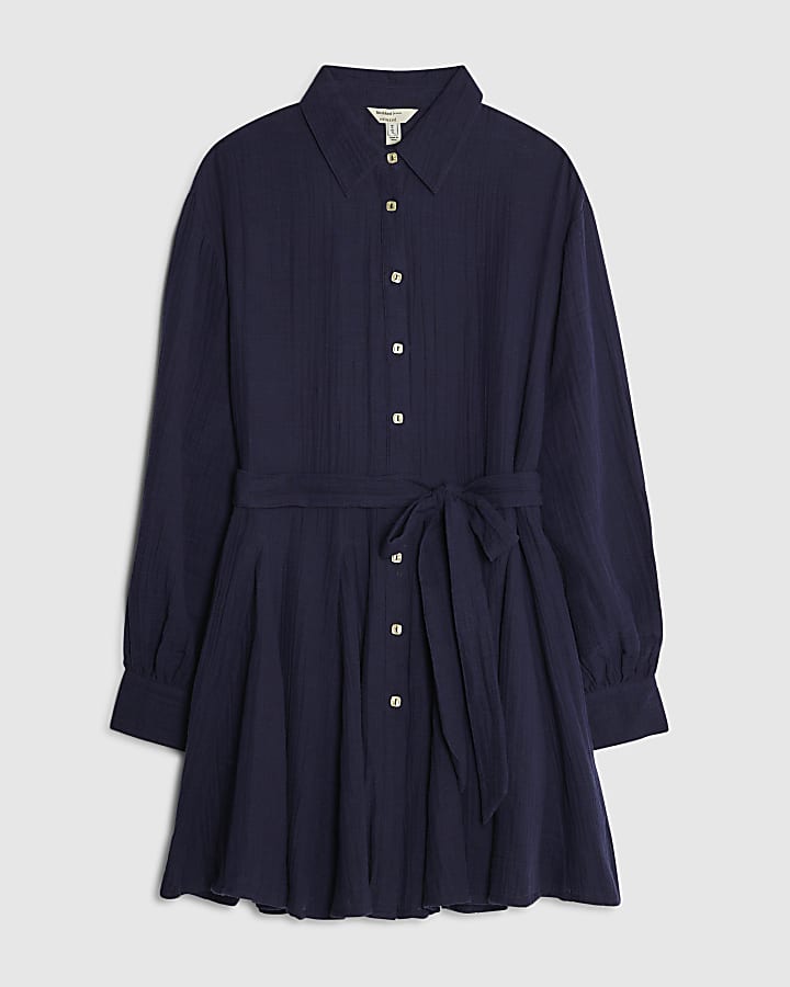 Navy Mini Belted Shirt Dress