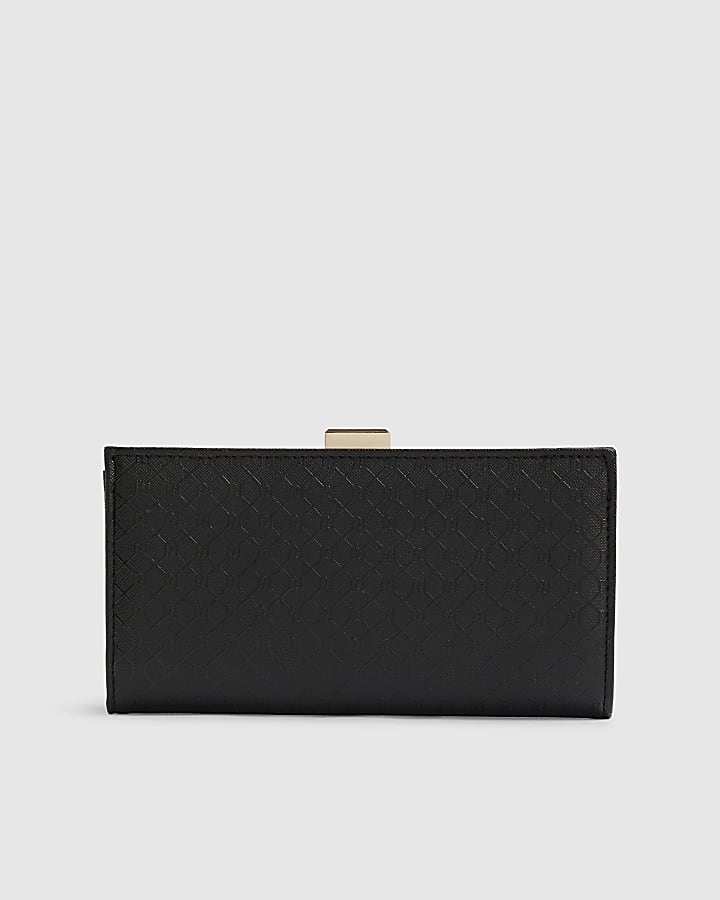 Black Panelled Monogram Clip Top Purse