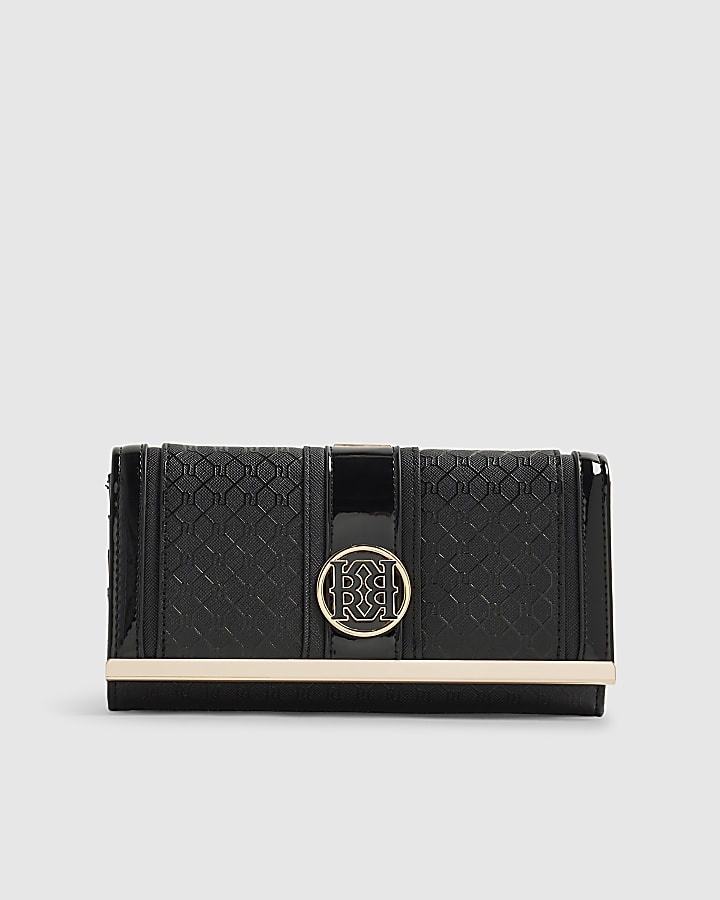 Black Panelled Monogram Clip Top Purse