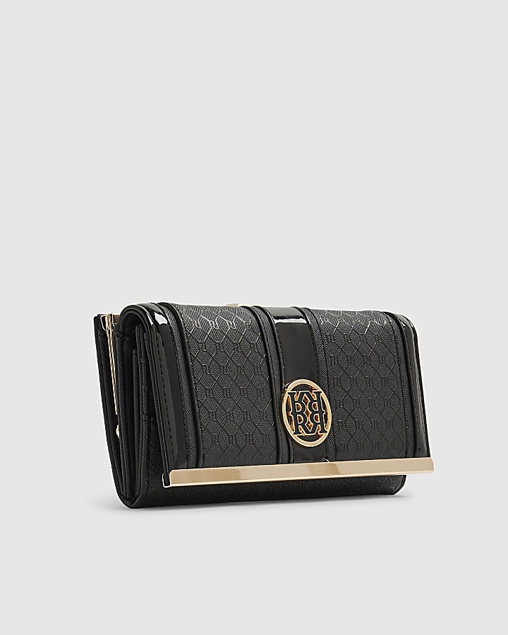 Black Panelled Monogram Clip Top Purse