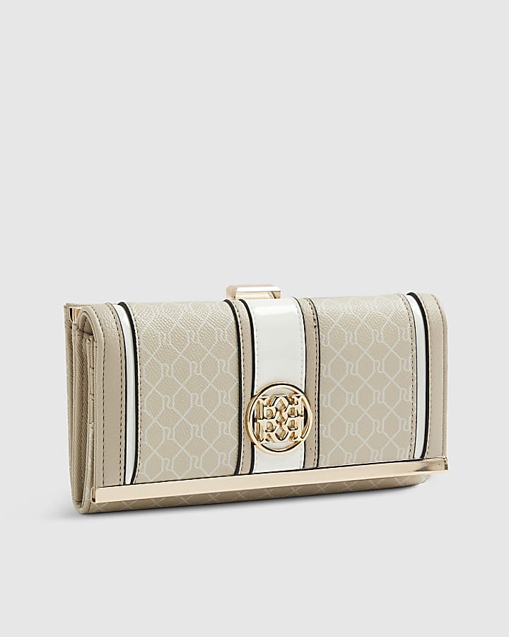 Cream Panelled Clip Top Purse