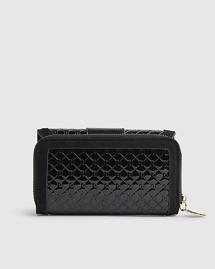 Black Embossed Monogram Flap Front Purse