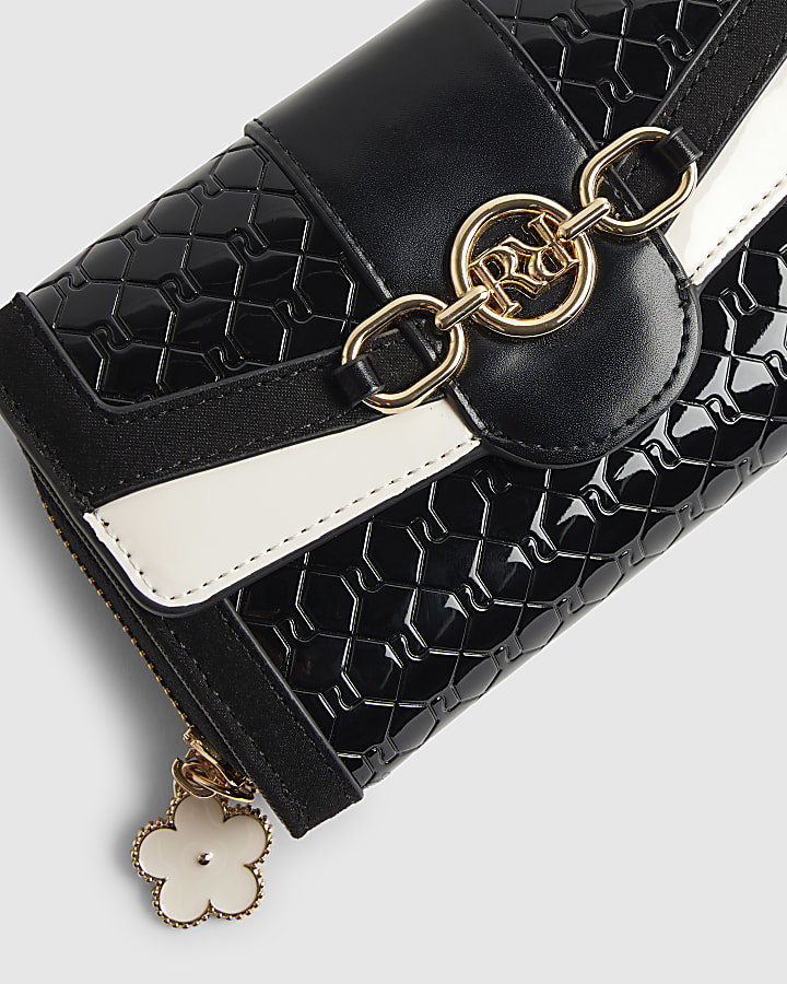 Black Embossed Monogram Flap Front Purse