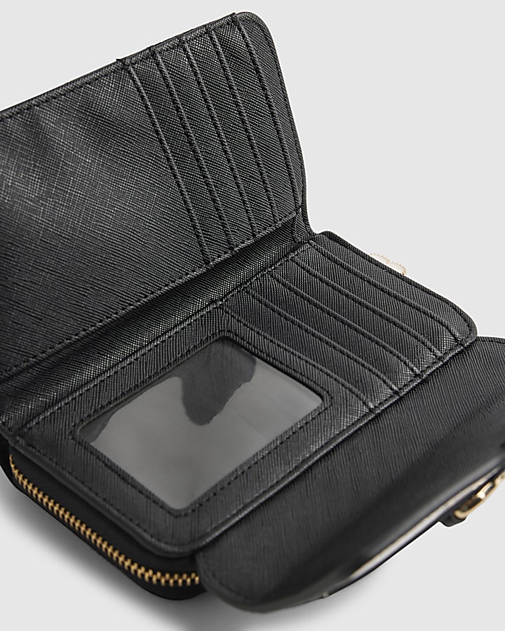 Black Embossed Monogram Flap Front Purse