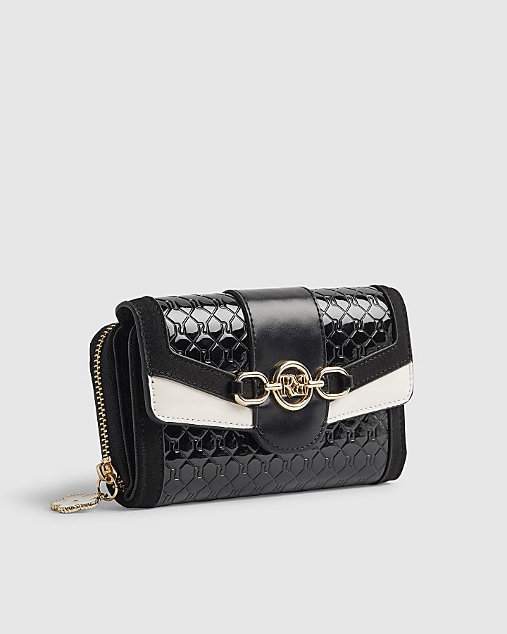 Black Embossed Monogram Flap Front Purse