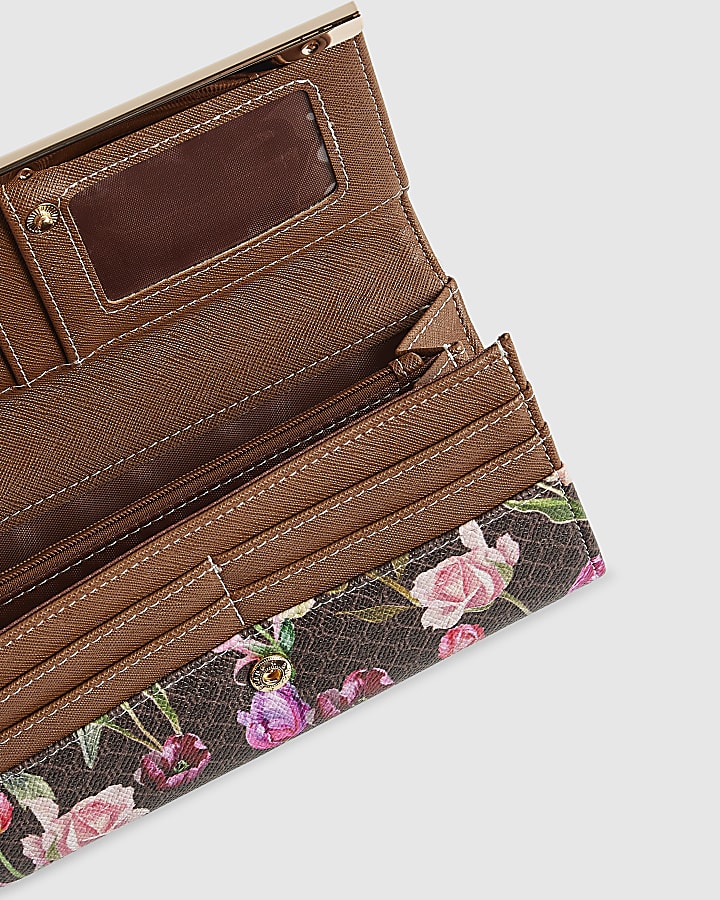 Brown Floral Monogram Clip Top Purse