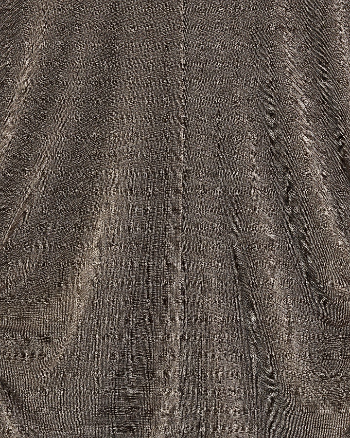 Beige Short Sleeve Ruched Waist Slinky Top