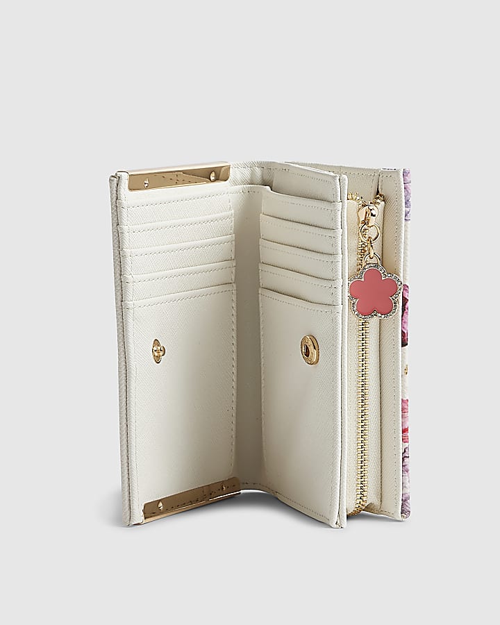 White Floral Print Foldout Purse