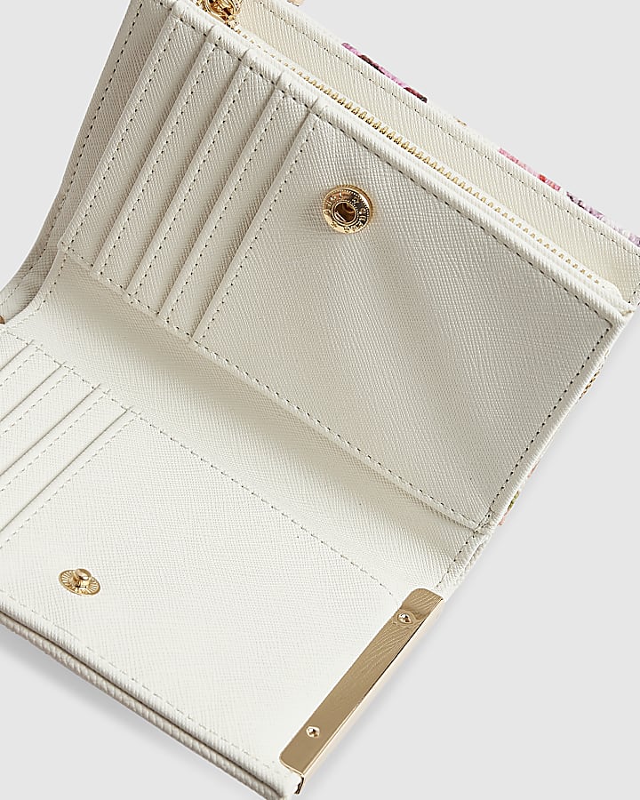 White Floral Print Foldout Purse