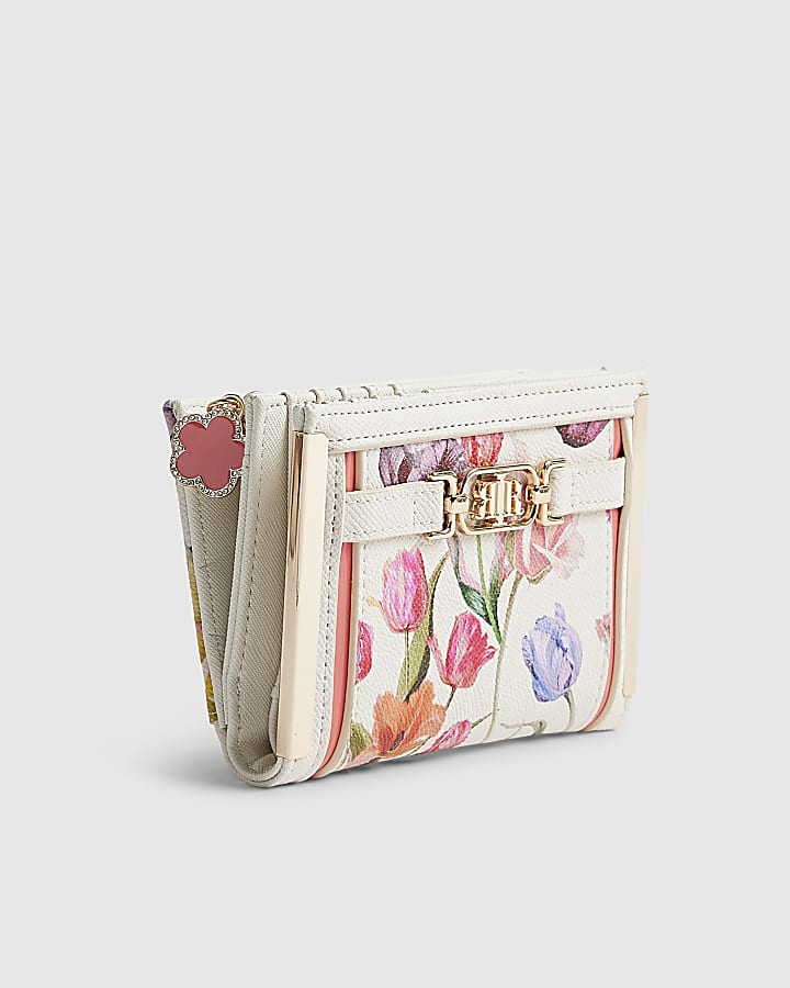 White Floral Print Foldout Purse
