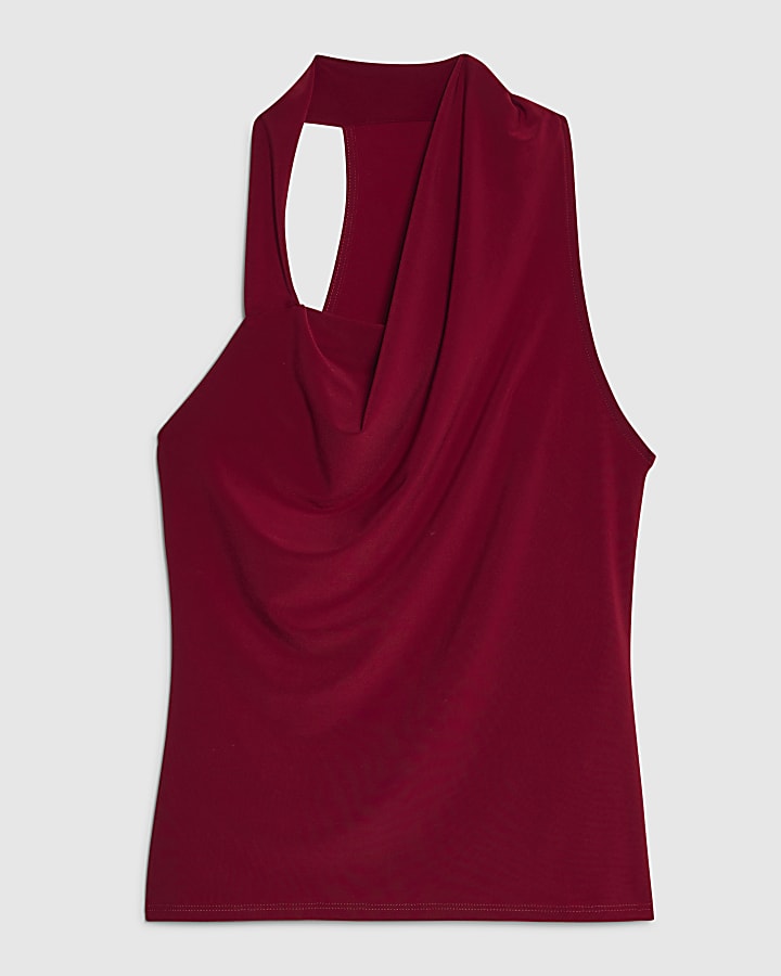 Red Sleeveless Halter Neck Top