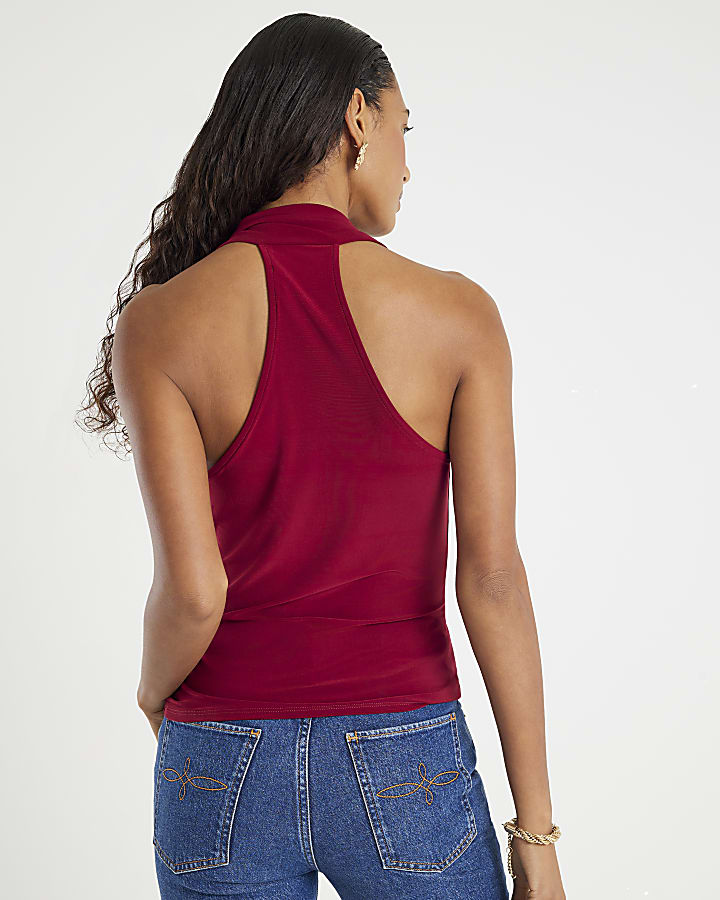 Red Sleeveless Halter Neck Top