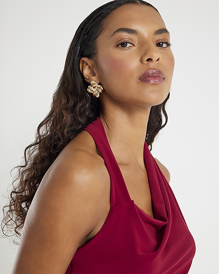 Red Sleeveless Halter Neck Top