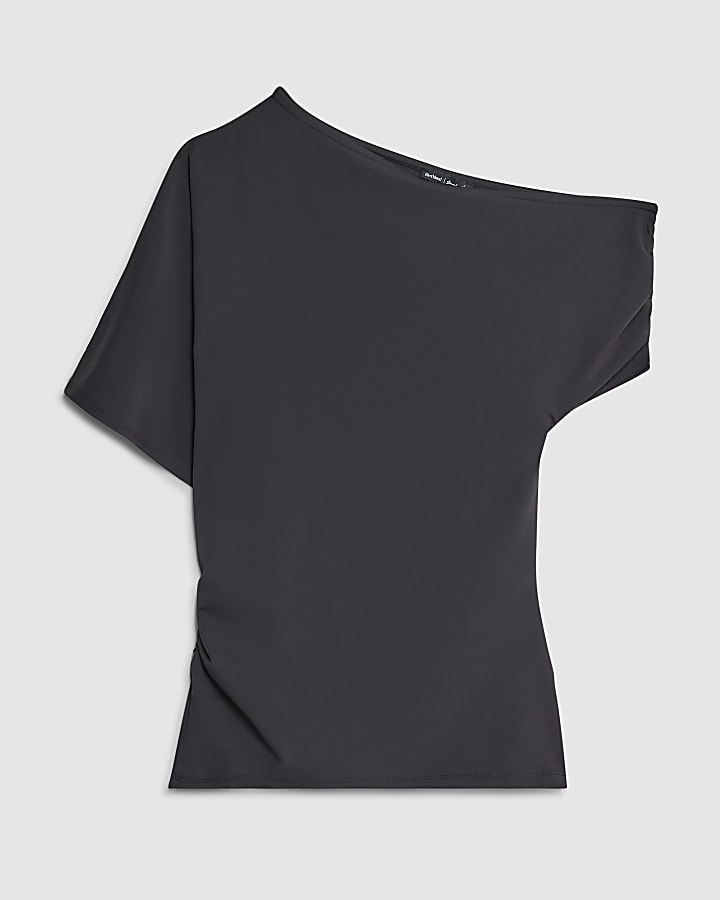 Black One Shoulder Drape Top