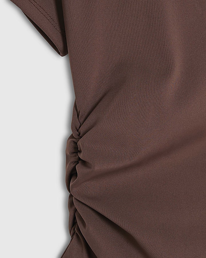 Brown One Shoulder Drape Top