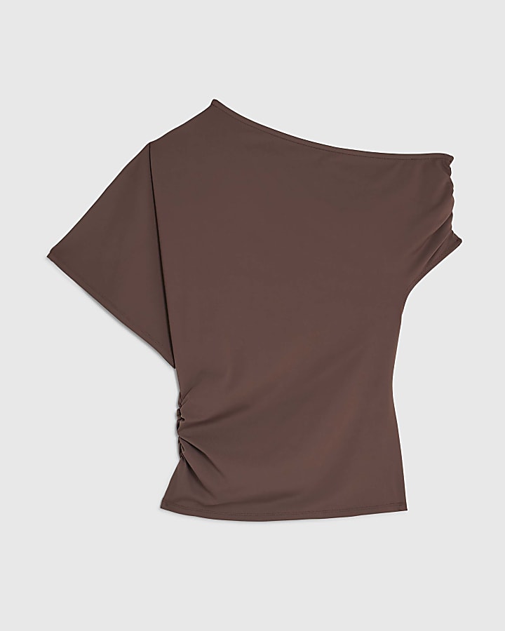 Brown One Shoulder Drape Top