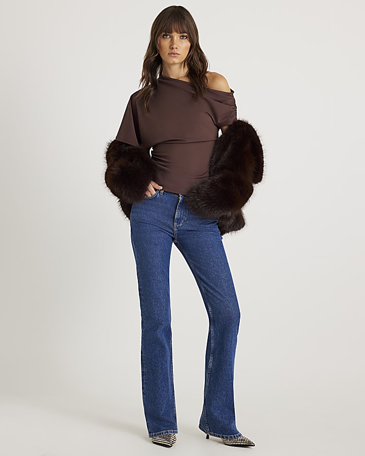 Brown One Shoulder Drape Top