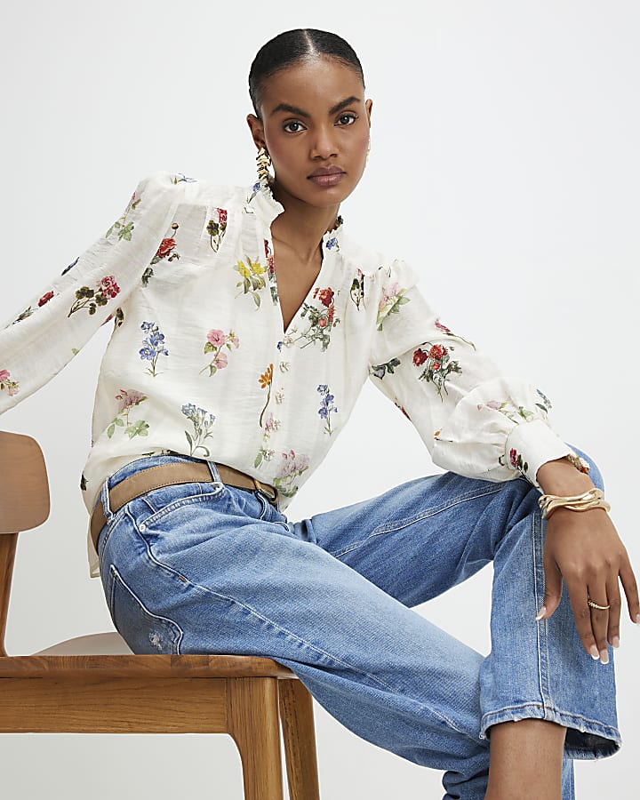 Cream Floral Blouse