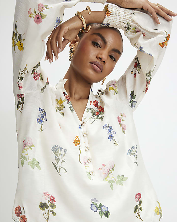 Cream Floral Blouse