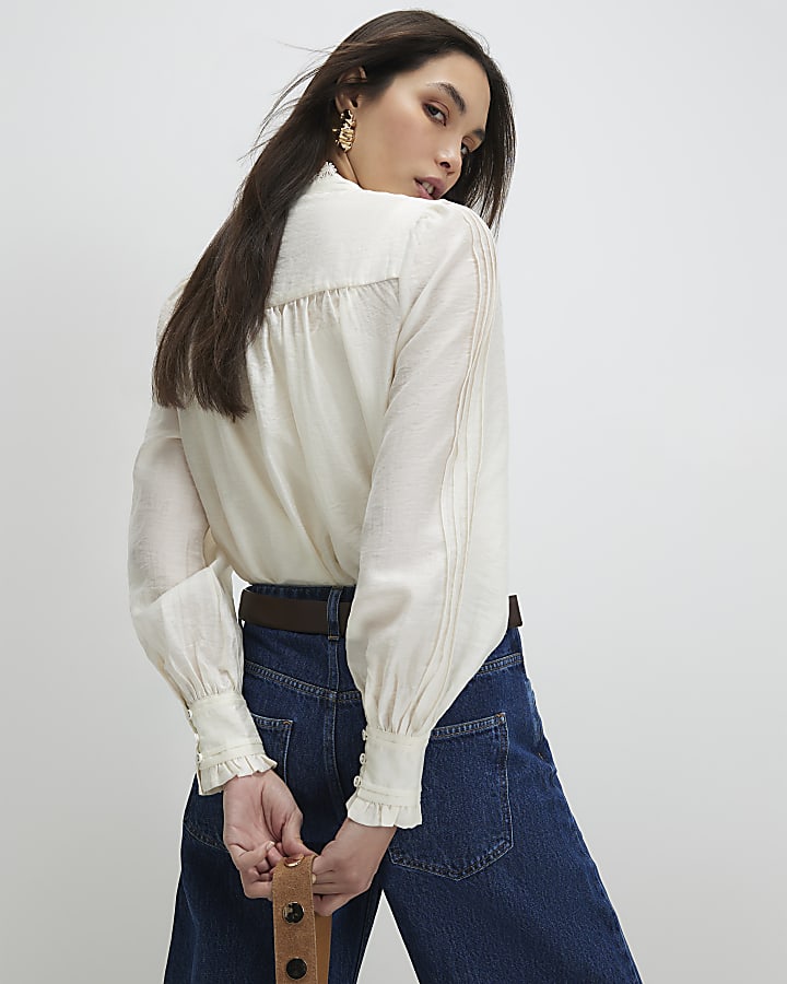 White Broderie Long Sleeve Shirt