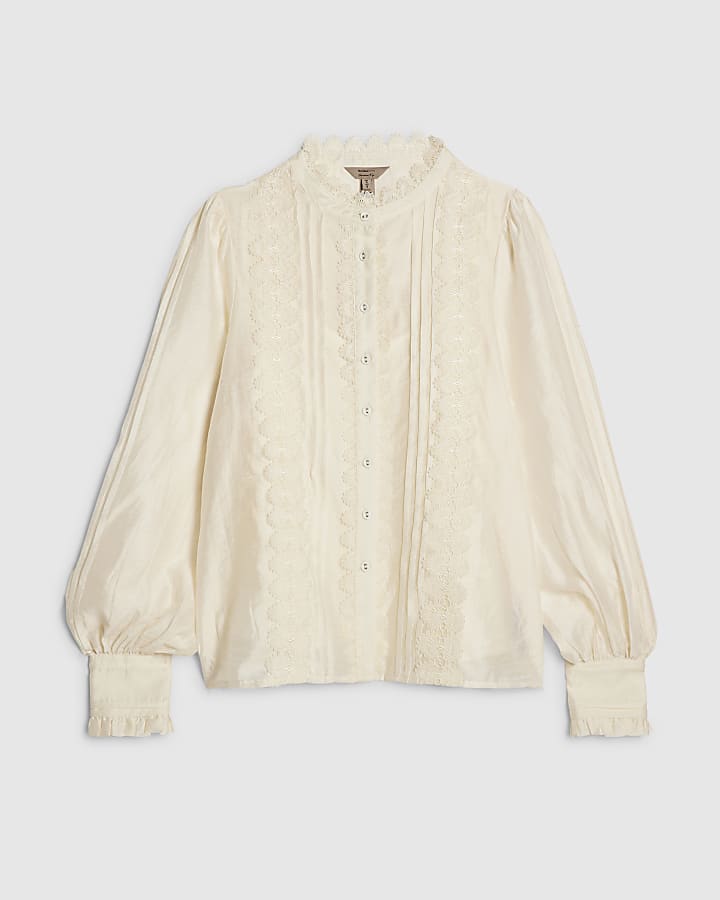 White Broderie Long Sleeve Shirt