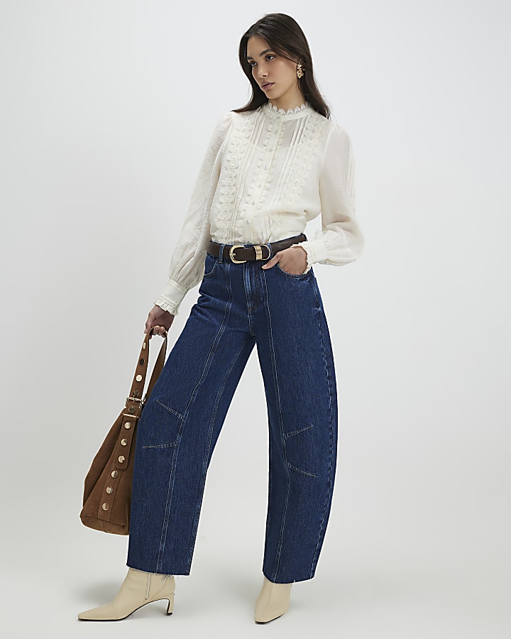 White Broderie Long Sleeve Shirt