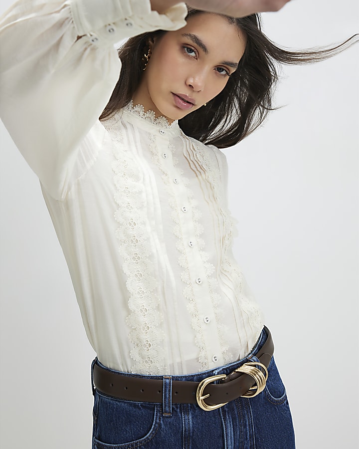 White Broderie Long Sleeve Shirt