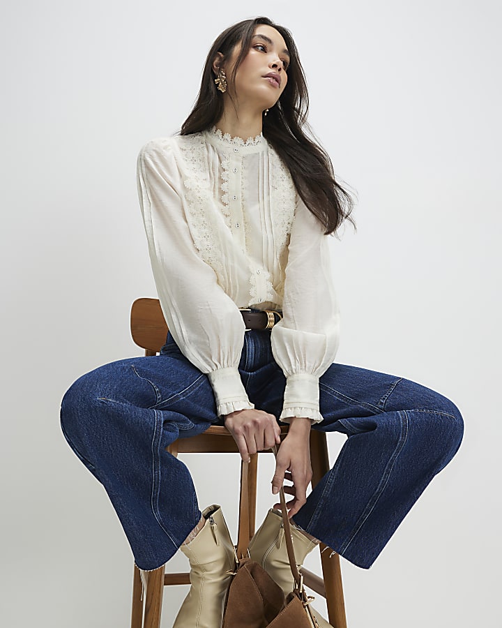 White Broderie Long Sleeve Shirt