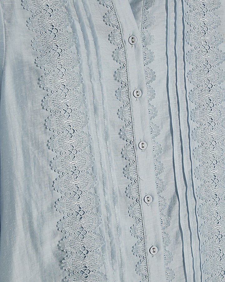 Blue Broderie Long Sleeve Shirt