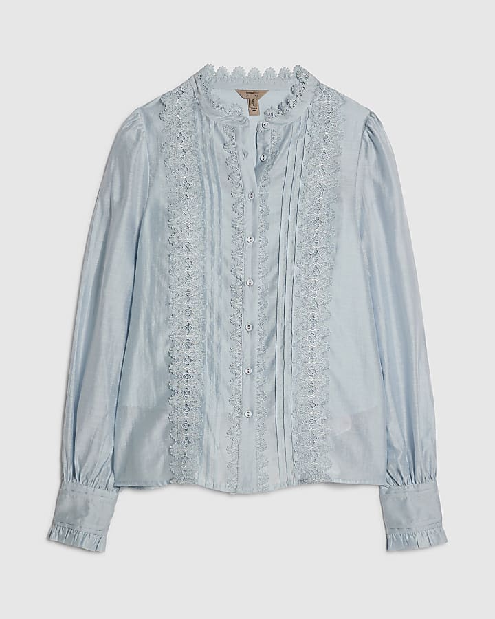 Blue Broderie Long Sleeve Shirt