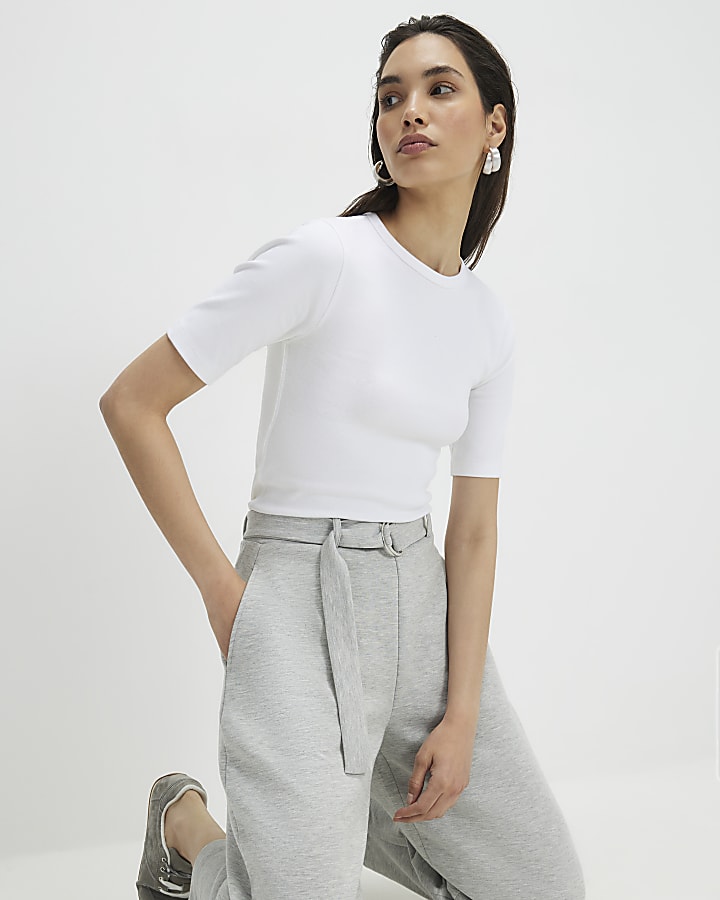 White Short Sleeve Cotton Fitted Top