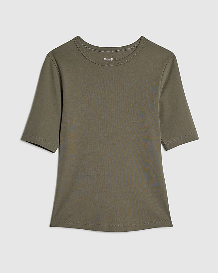 Khaki Short Sleeve Fitted Top