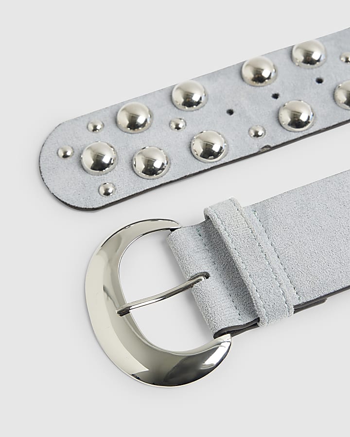 Blue Faux Suede Studded Belt