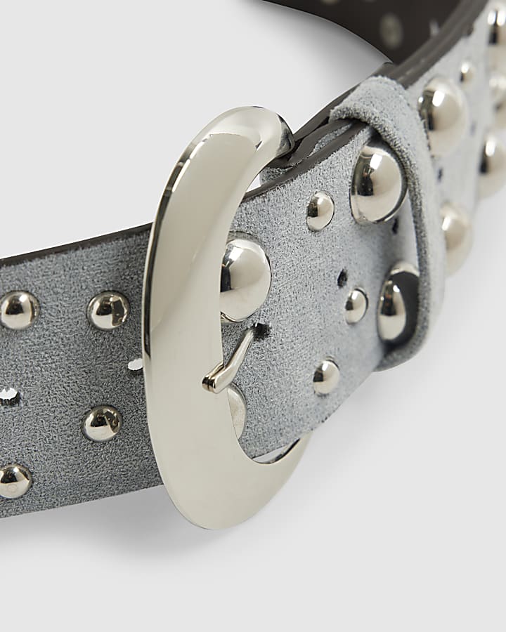 Blue Faux Suede Studded Belt