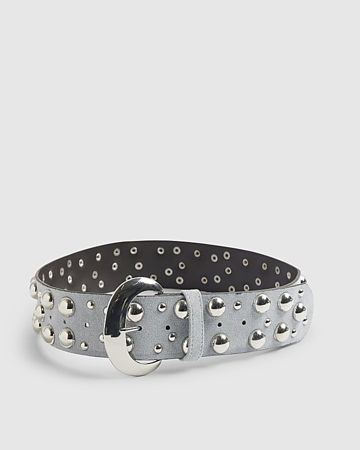 Blue Faux Suede Studded Belt