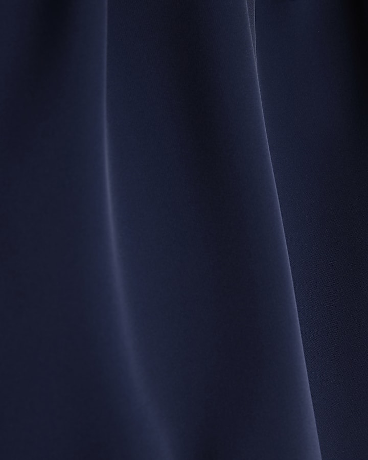 Navy Frill Trim Long Sleeve Top