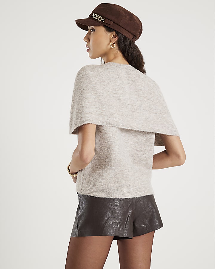 Cream Short Sleeve Cape Jumper